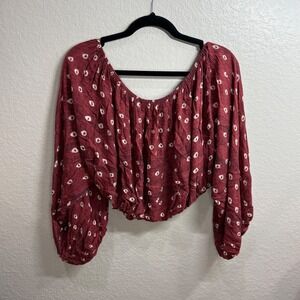 Jens Pirate Booty M/L Cropped Peasant Top Boho Fairycore Festival Brick Mauve